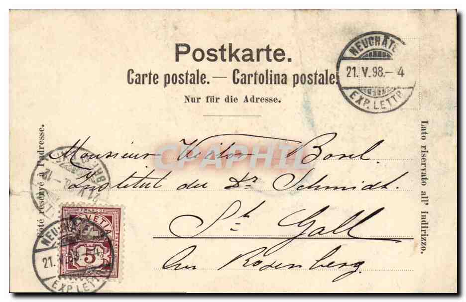 CPA Suisse Neuchatel Aigle Carte 1898 — Verso