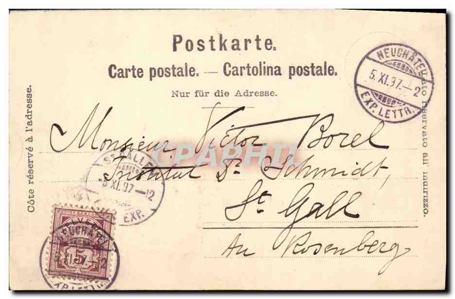 CPA Suisse Neuchatel CArte 1897 — Rückseite