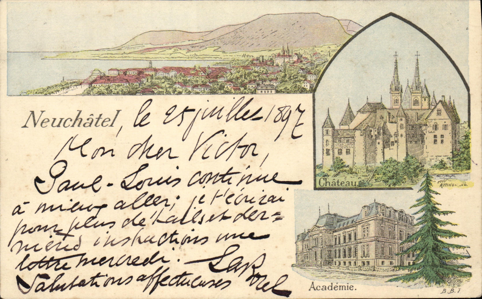 CPA Suisse Neuchatel Academie Chateau Carte 1897