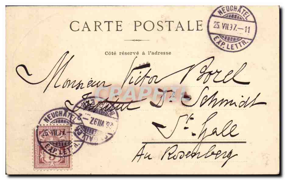 CPA Suisse Neuchatel Academie Chateau Carte 1897 — Rückseite
