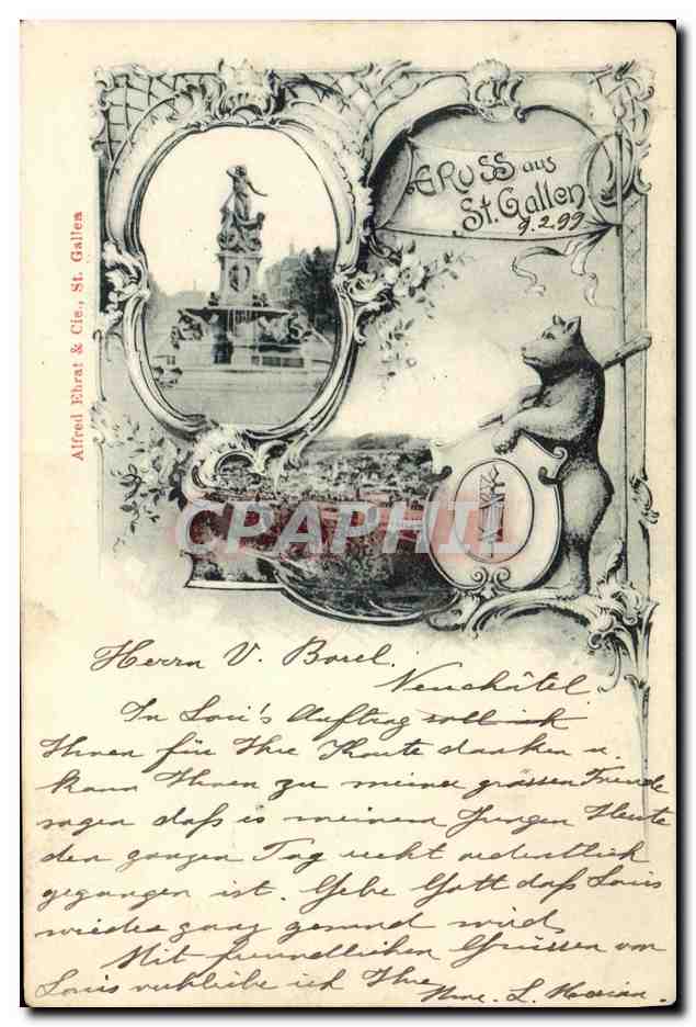 CPA Suisse Gruss aus St Gallen Ours carte 1899