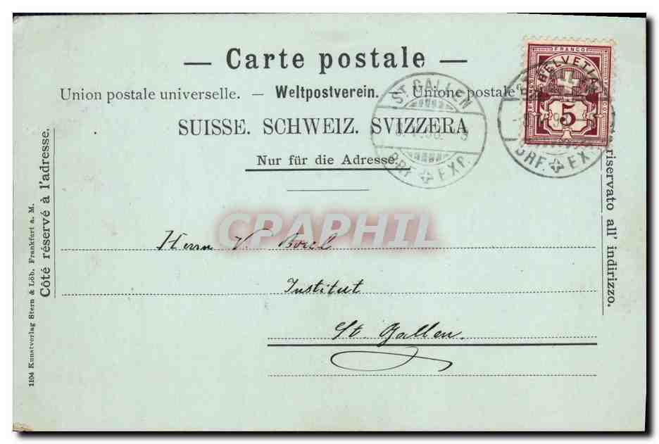 CPA Suisse Gruss aus St Gallen Carte 1898 — Rückseite