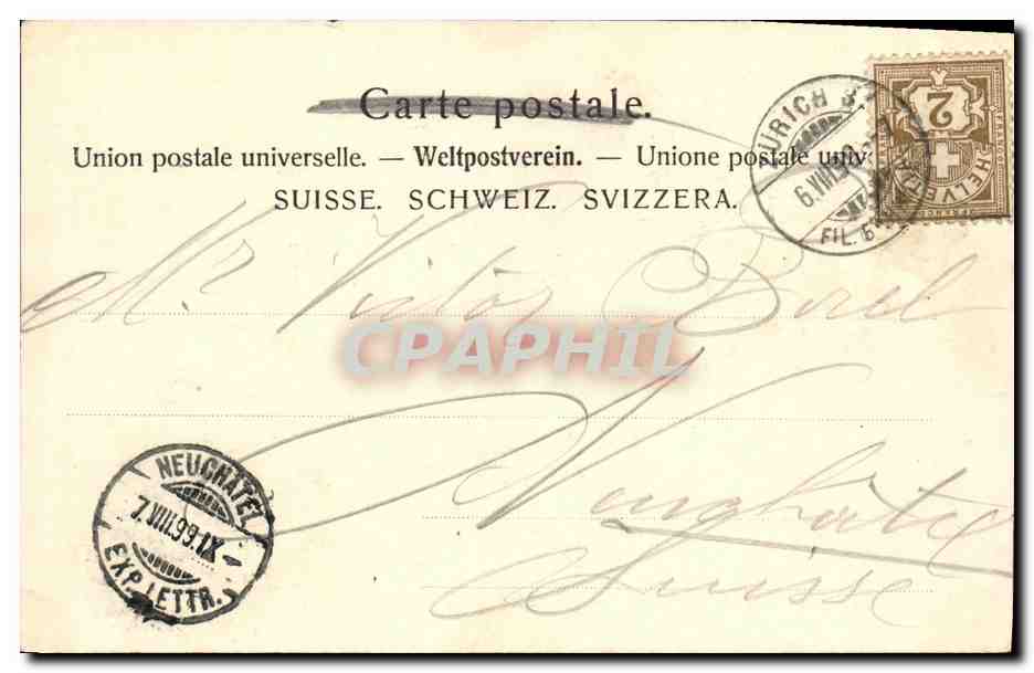 Bâtonnages de la gare — Gruss aus Zürich — éditeur Rechtstamm, n° 7102 — Verso