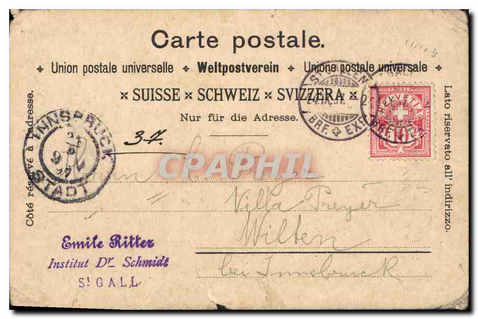 Antike Ansichtskarte Schweiz Zürich Panorama mit den Alpen — Rückseite
