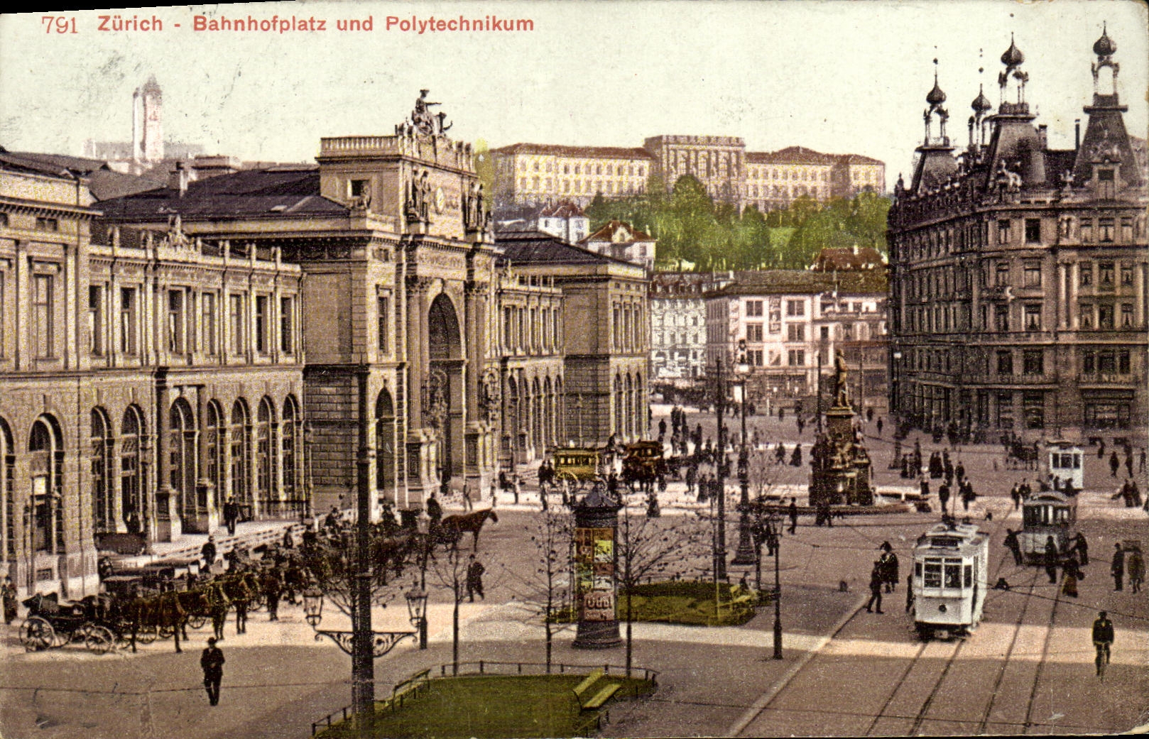 CPA Suisse Zurich Bahnhofplatz und Polytechnikum Tramway