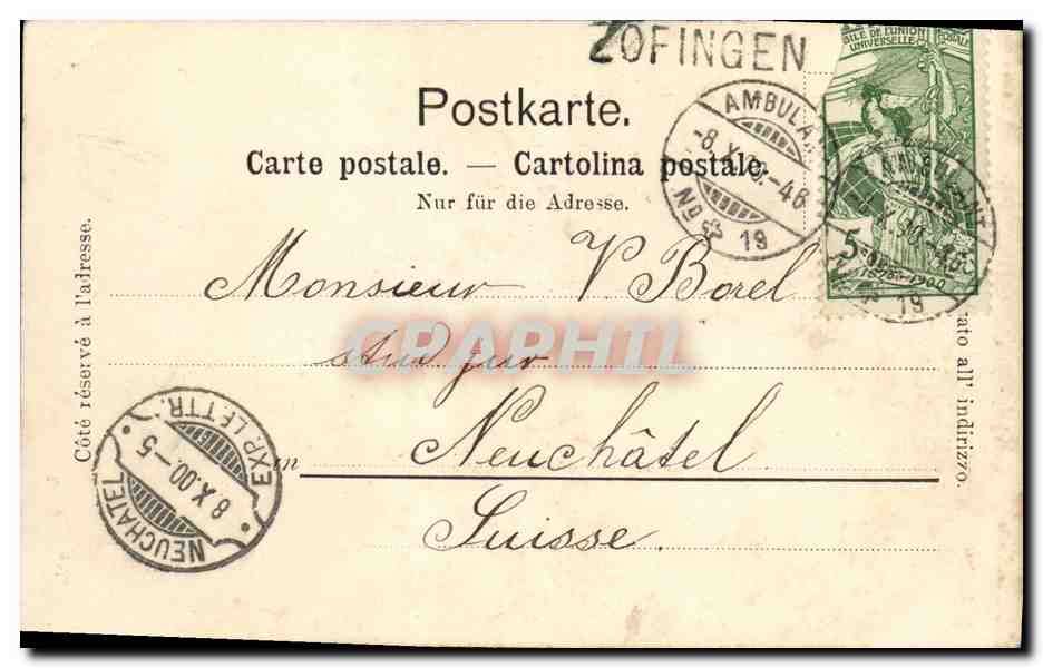 CPA Suisse Gruss vom Bezirks Spital Zofingen  — Rückseite