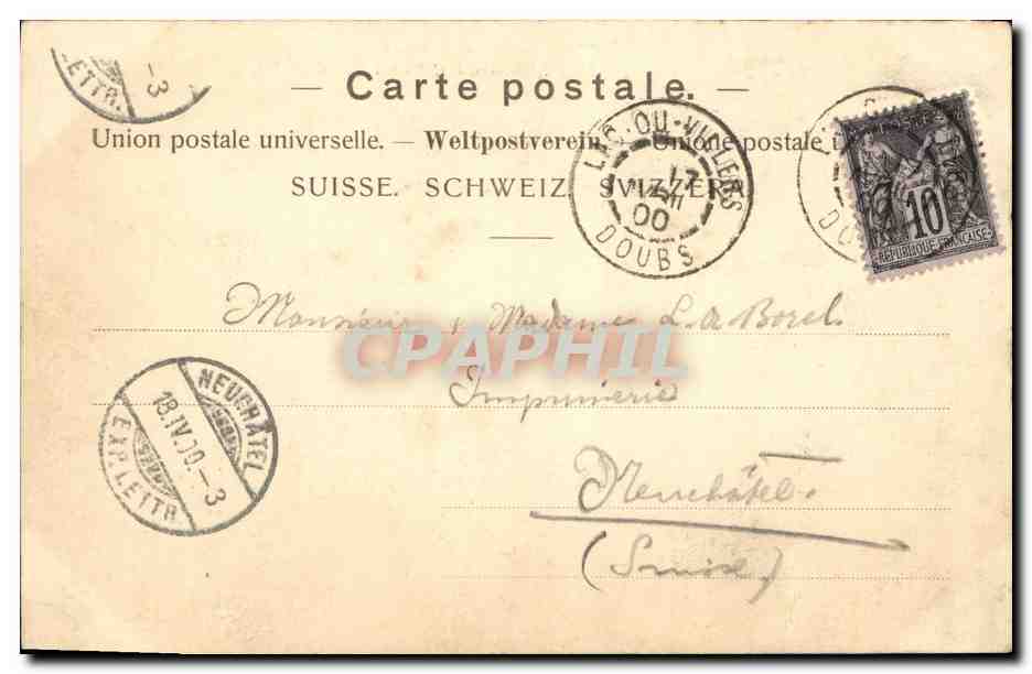 CPA Suisse Souvenir du saut du Doubs — Rückseite