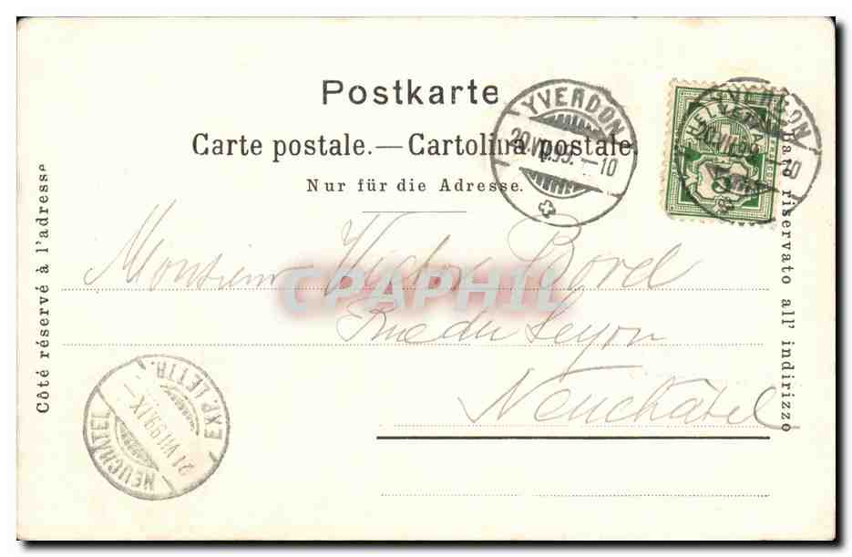 CPA Suisse Souvenir du Tir cantonal Vaudois Yverdon 1899 le casino le college  — Rückseite