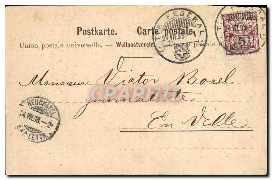 CPA Suisse Neuchatel Vue prise de la terrasse de la collegiale Carte 1898 — Verso