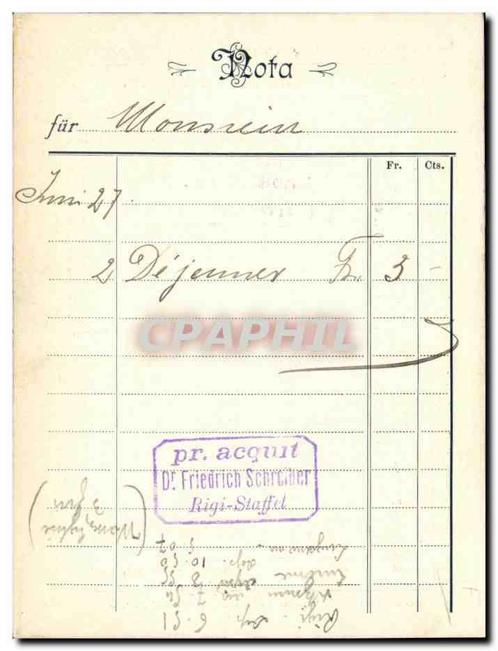 Note Suisse Rigi Staffel 1905 — Rückseite