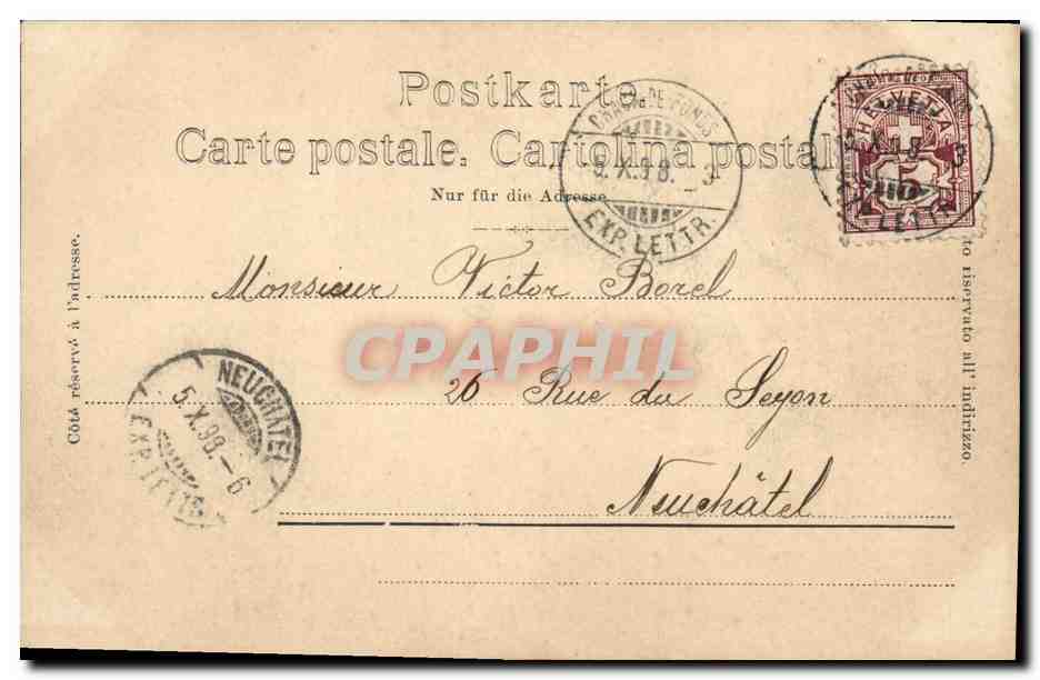 CPA Suisse Souvenir du Doubs Rapides du Saut Carte 1898 — Rückseite