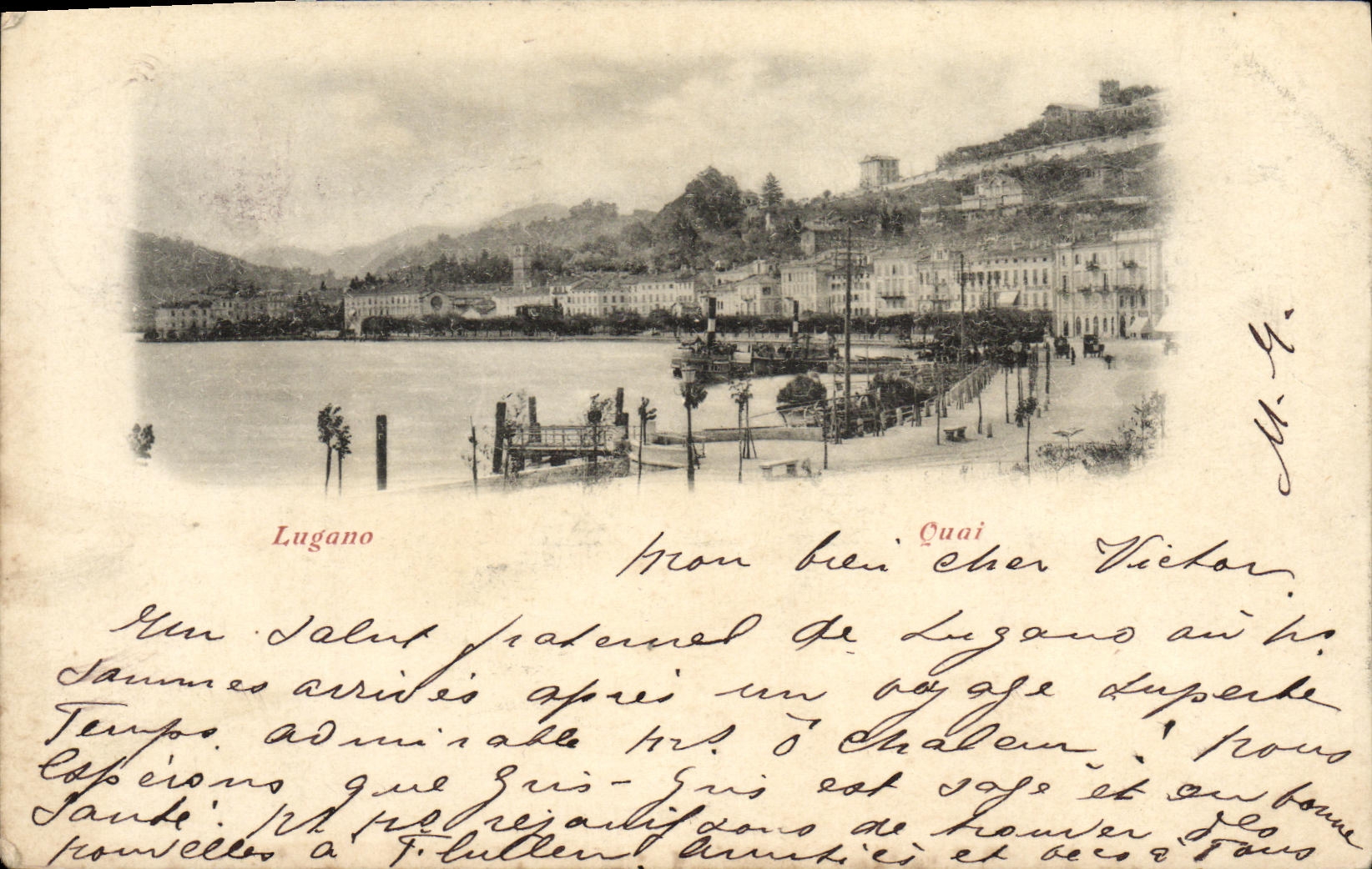 CPA Suisse Lugano Quai Carte 1898
