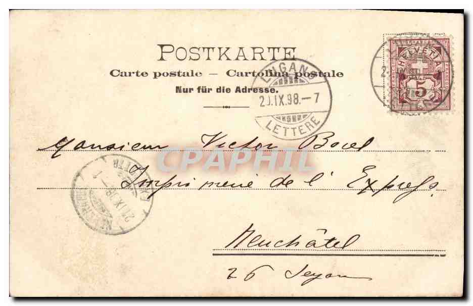 CPA Suisse Lugano Quai Carte 1898 — Rückseite