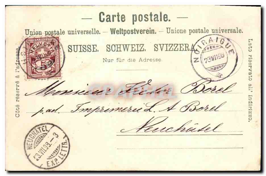 CPA Suisse Souvenir de Noiraigue Carte 1898 — Rückseite