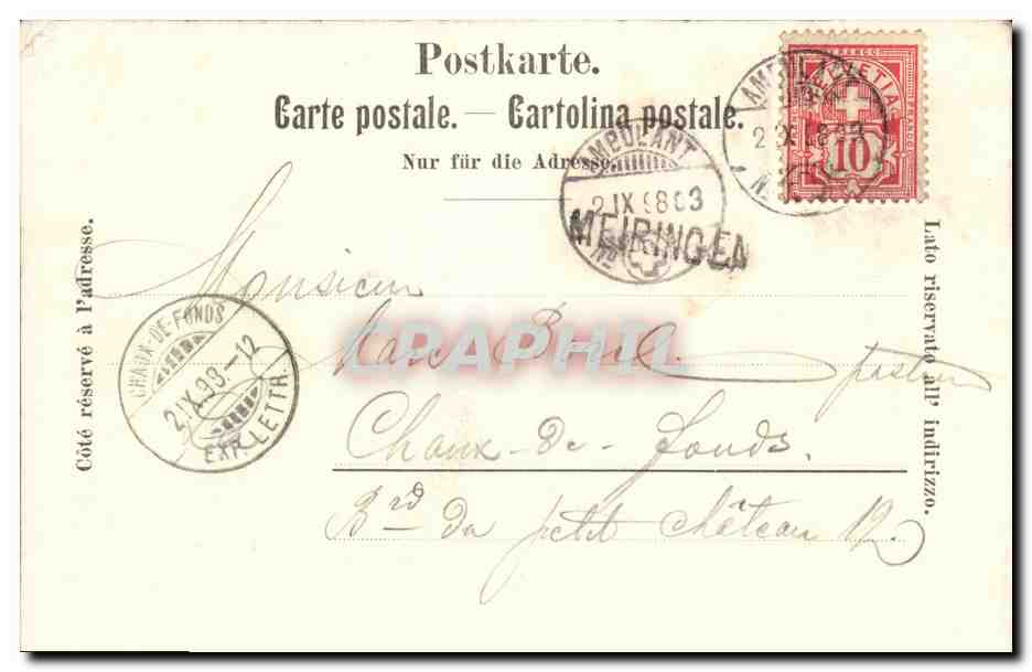 CPA Suisse Gruss aus Meyringen Carte 1898 — Rückseite