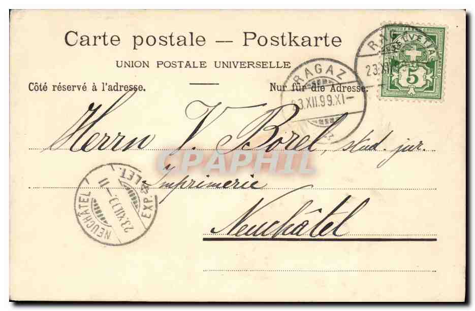 CPA Suisse Gorges de la Tamina Carte 1899 — Rückseite
