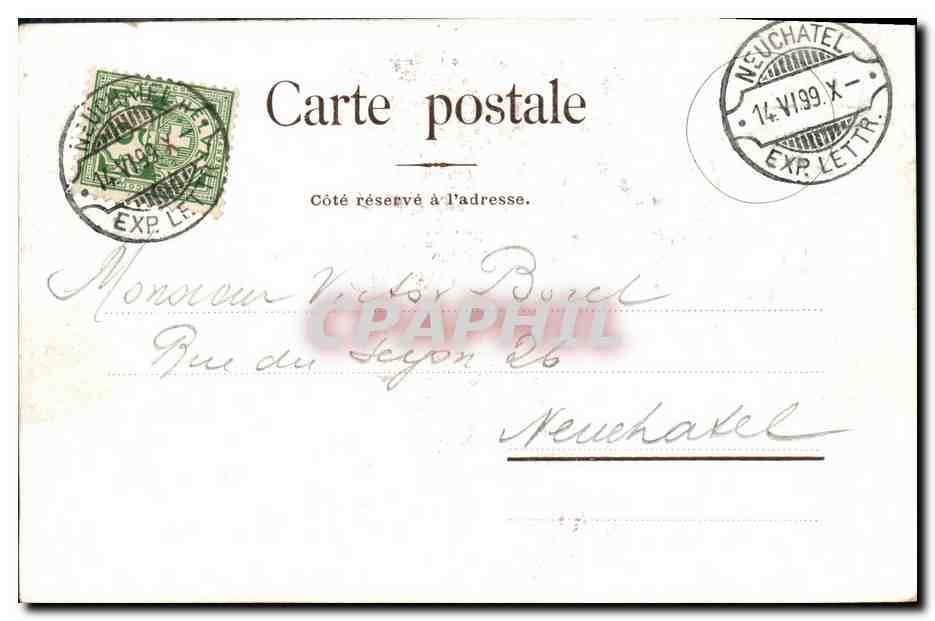 CPA Suisse Creux du Van La fontaine froide Ferme Robert et rochers du dos d ane Carte 1899 — Rückseite