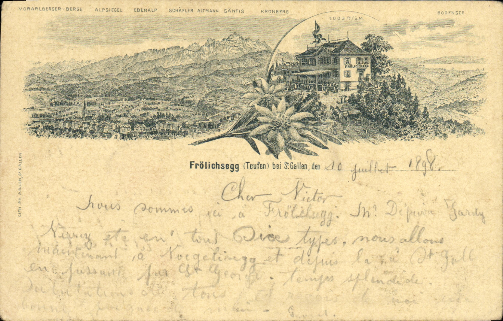 CPA Suisse Frolichsegg bei St Gallen Carte 1898