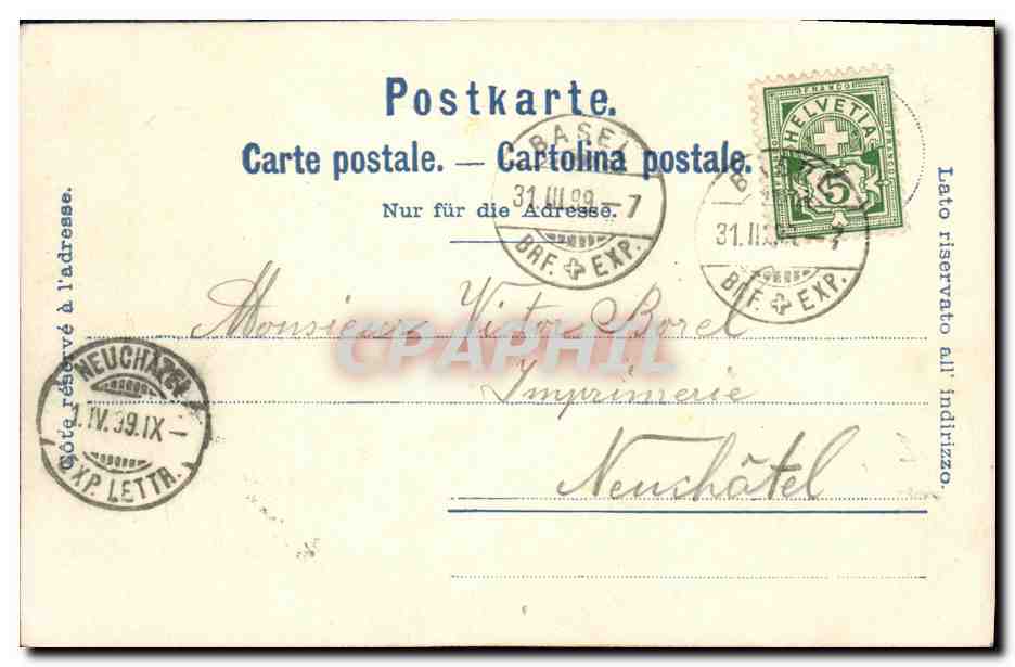 CPA Suisse St Verena Carte 1899 — Back