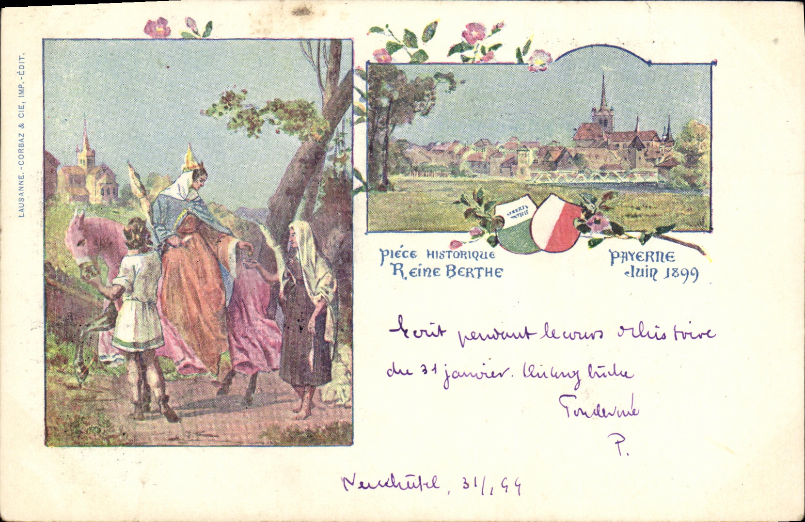 CPA Suisse Payerne 1899 Reine Berthe carte 1899