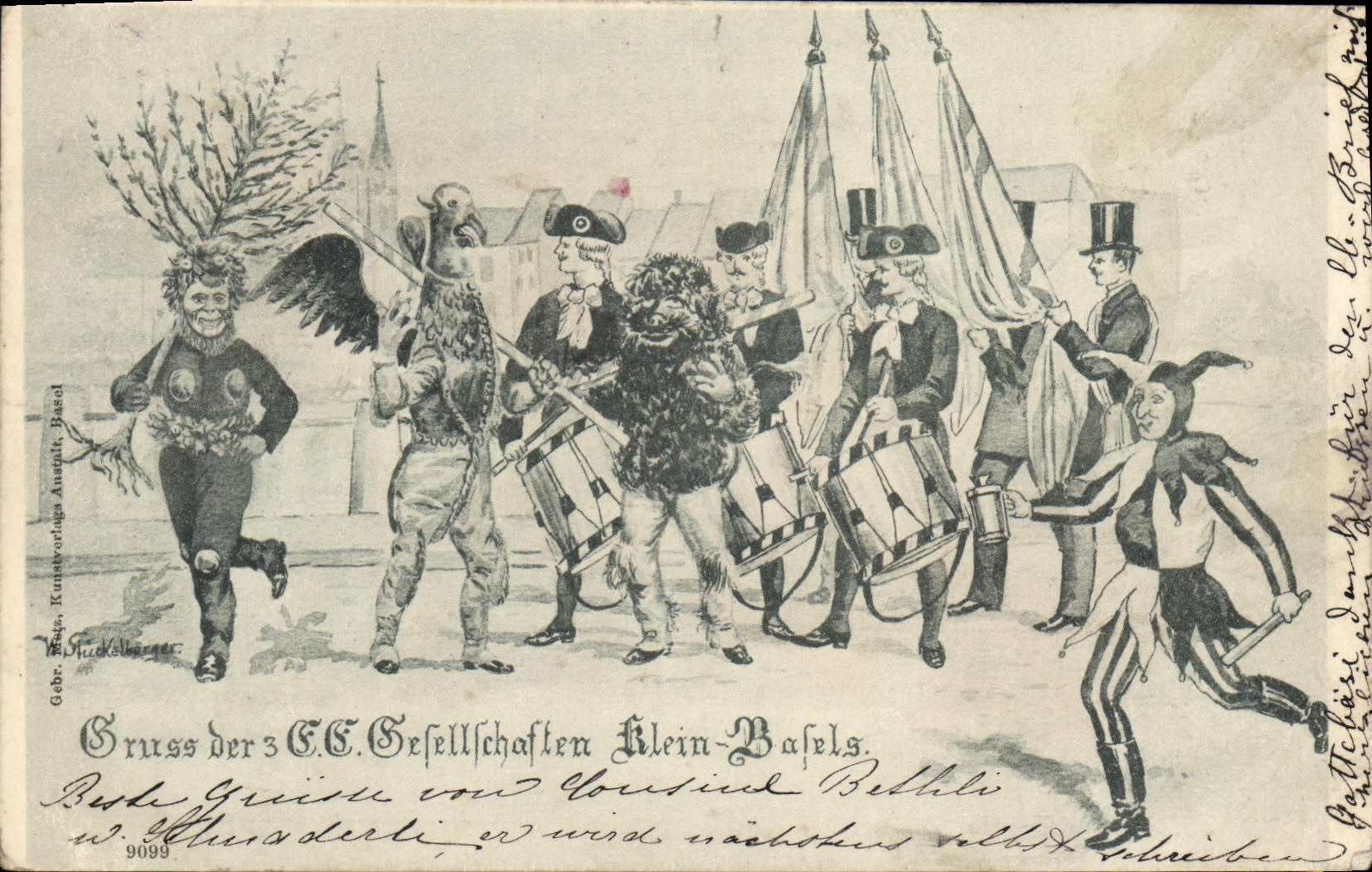 CPA Suisse Militaria carte 1898 Clown Bouffon Carnaval 