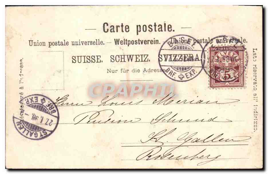 CPA Suisse Militaria carte 1898 Clown Bouffon Carnaval  — Rückseite