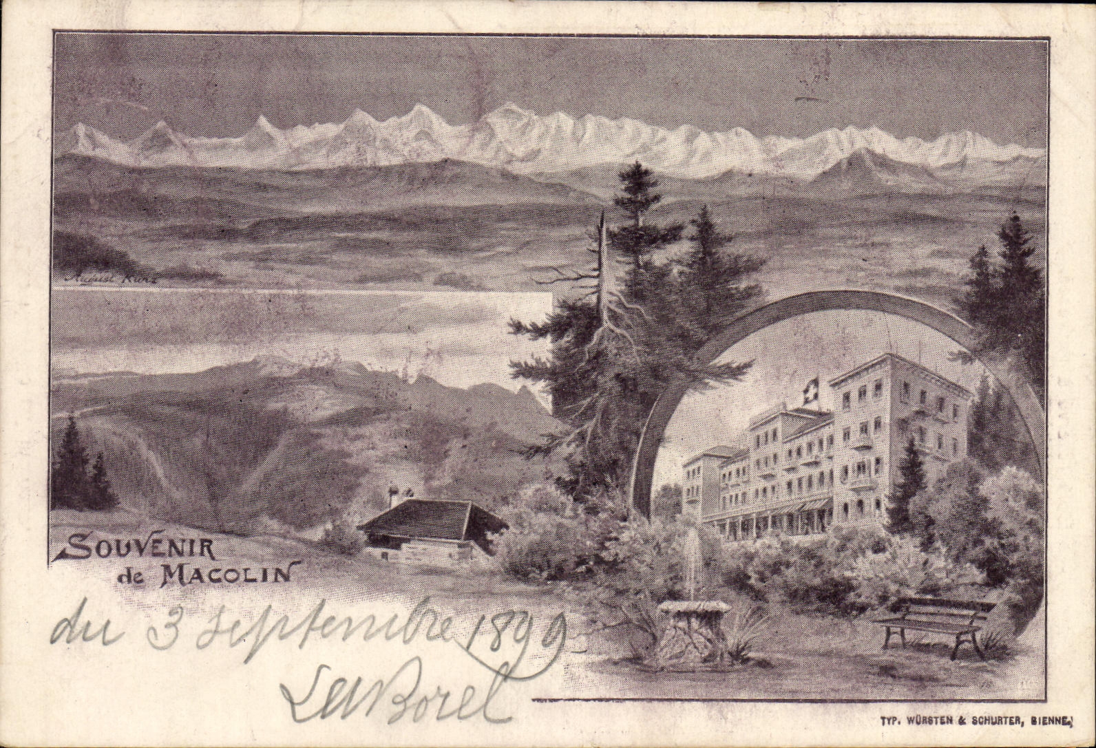 CPA Suisse Souvenir de Macolin Carte 1899