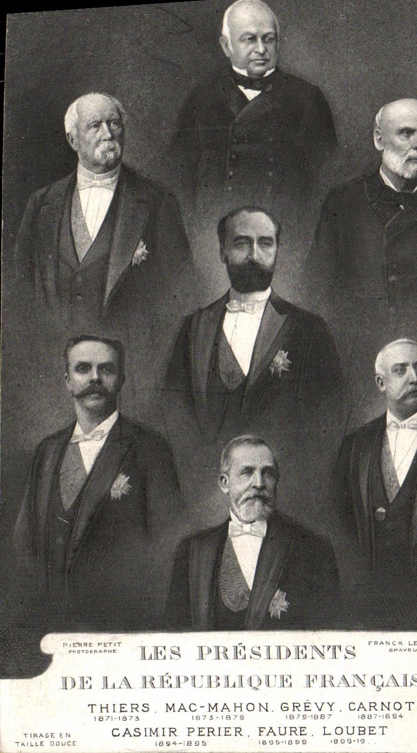 CPA Presidents de la Republique thiers Mac Mahon Grevy Carnot casimir Perier Faure Loubet