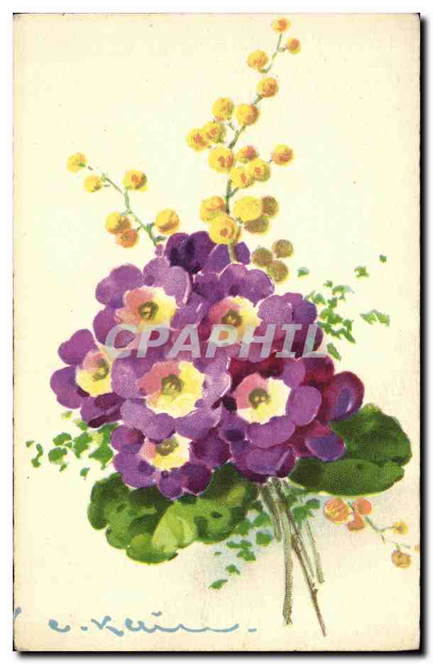CPA Fantaisie Fleurs dessin a la main 