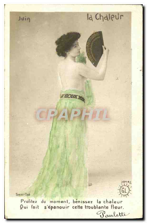 Femme en robe verte — Juin — éditeur Paulette, n° 30441