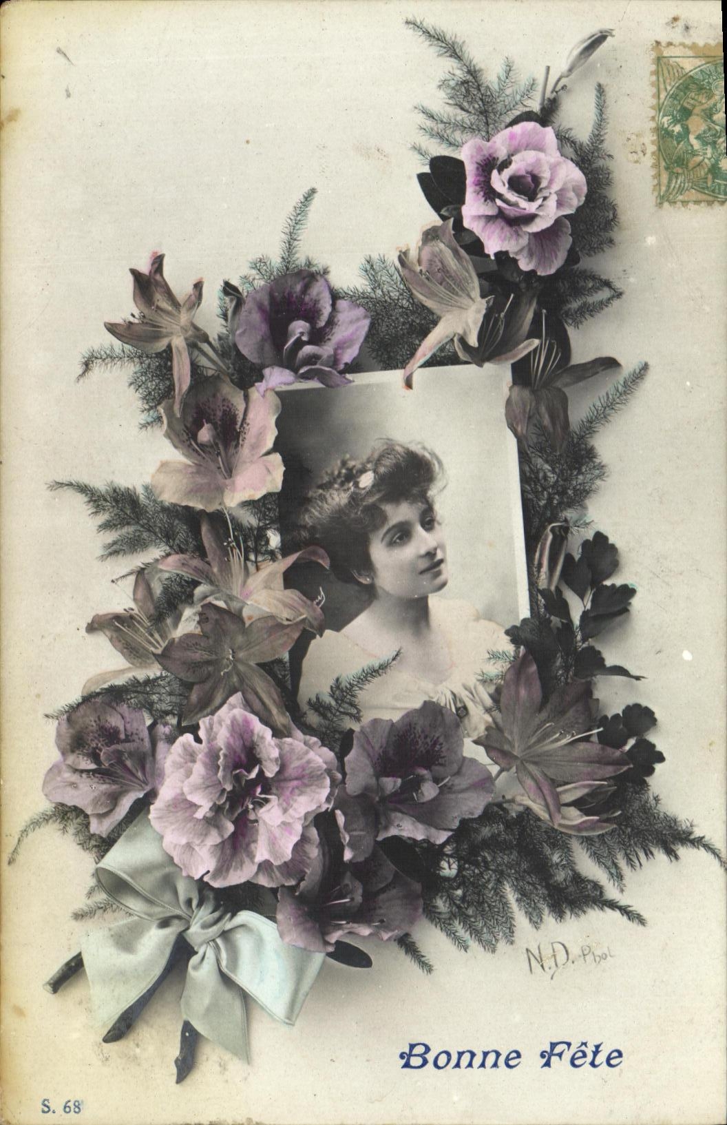 Femme dans un cadre floral — Bonne Fête — N.D. Pbol, S. 68