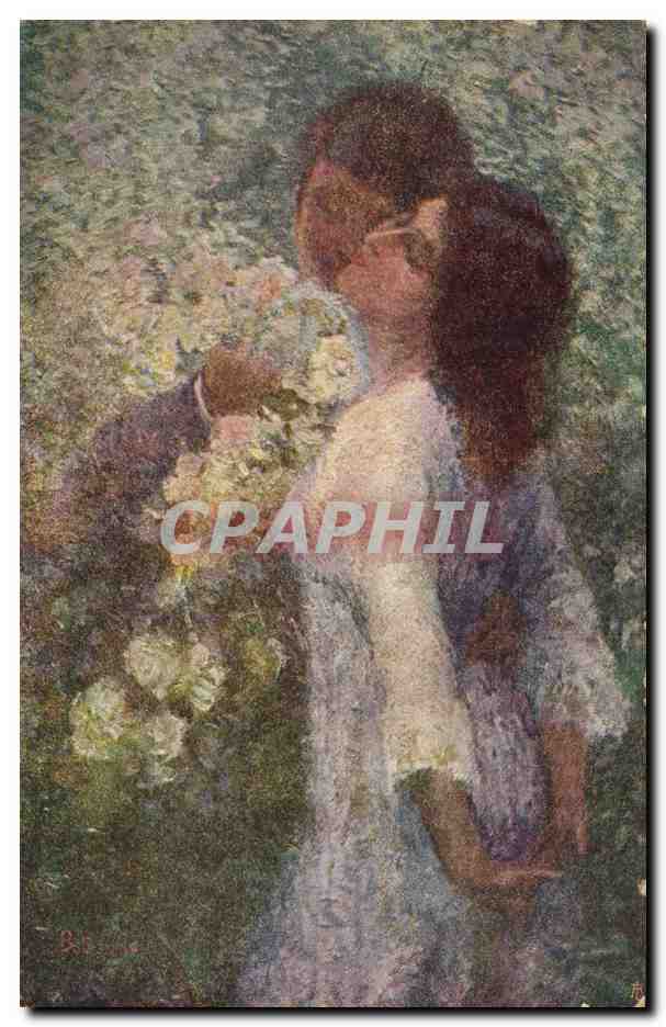 Baiser dans les fleurs — reproduction d'une œuvre de Blanche — éditée par Revisione Stampa, Milan