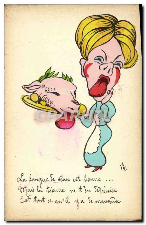 Caricature d'une femme et d'un porc — texte humoristique — Éditeur 'E.R.' Paris