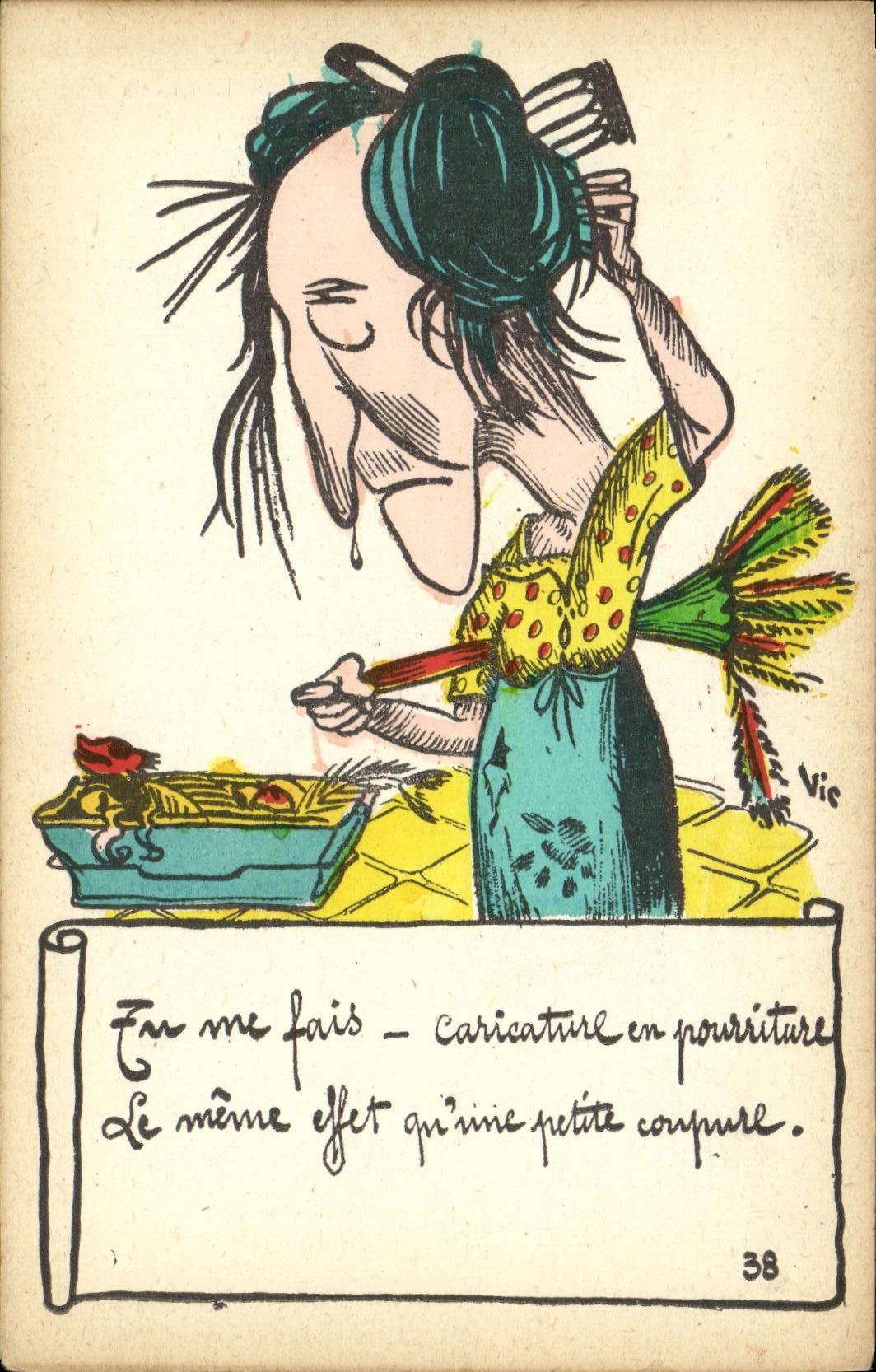 Caricature d'une femme cuisinant — 'En me fais - caricature en pourriture' — Vie, n°38