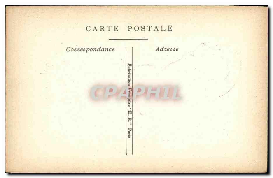 Caricature d'un homme avec un cadenas — dessin signé 'Vic.' — fabrication française 'E.R.' Paris — Verso