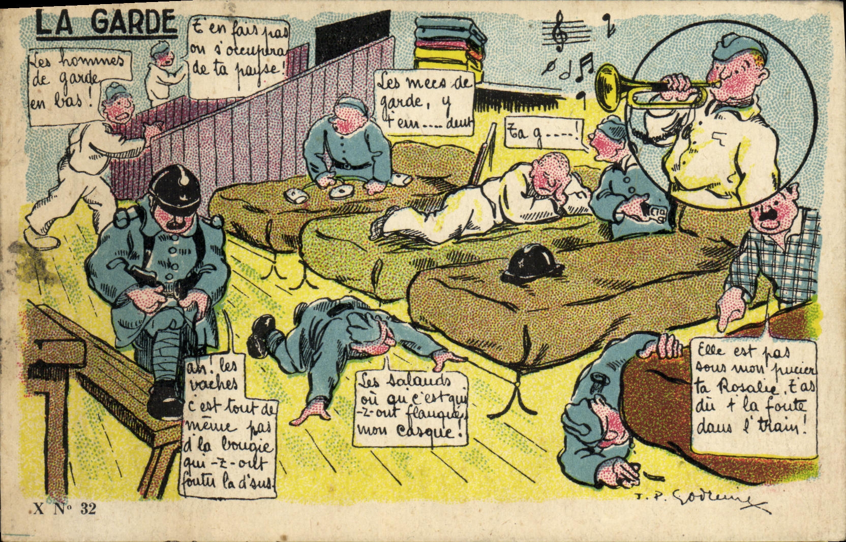 La Garde — Escena humorística de soldados de guardia — T.P. Godeme (X N° 32)