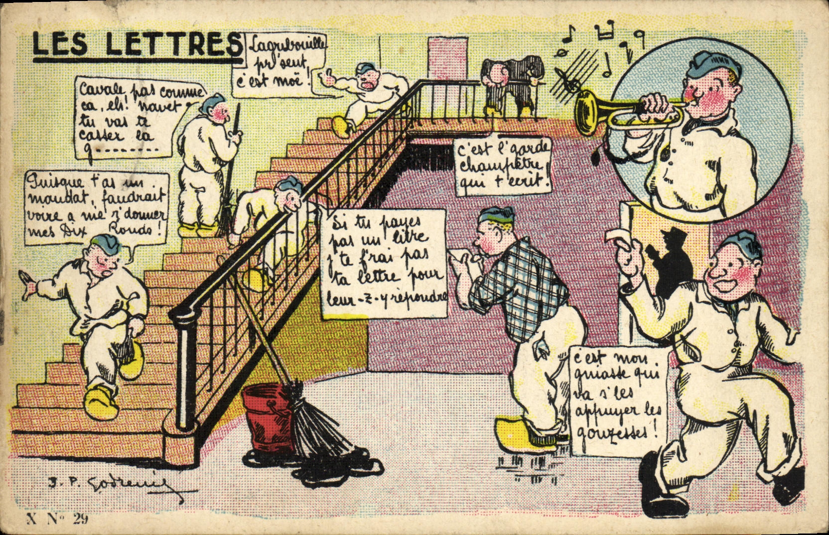 Las Cartas — Escena humorística con agentes de policía — J.P. Sodreuil, N° 29