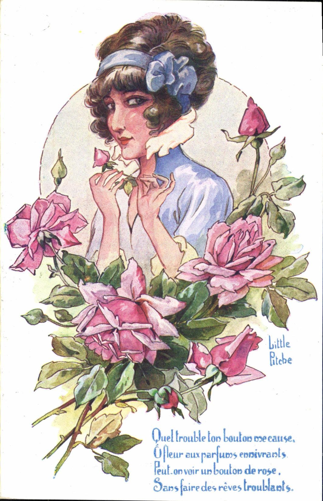Femme avec roses — poème de Little Ritché — édition Wellcome