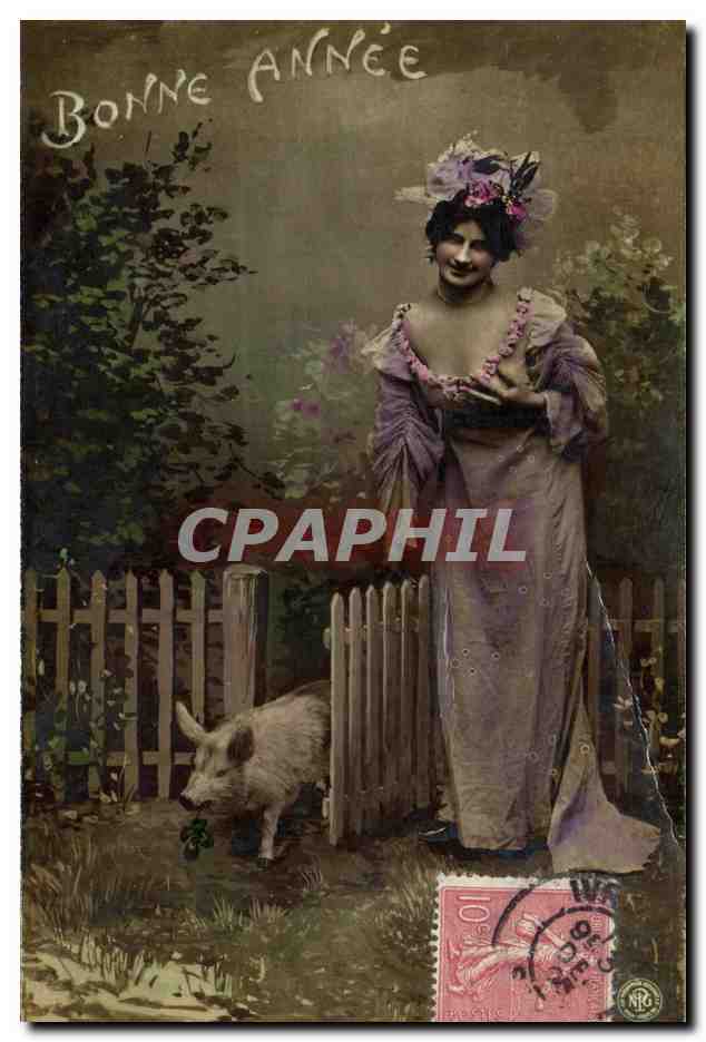 Femme et cochon — Bonne Année — Oranotypie, Stéglitz 1904