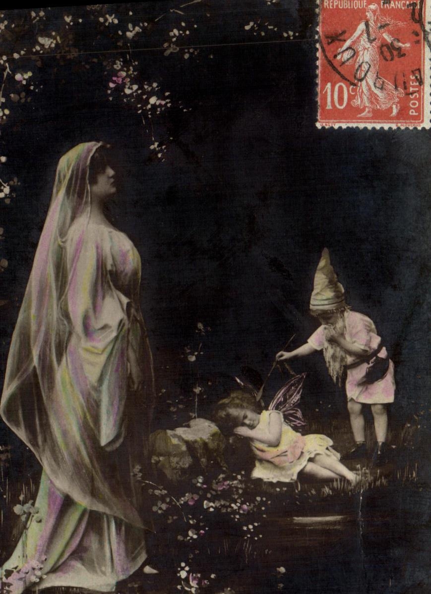 Fée et enfant dormant — scène féerique — Oranotypie, Stieglitz 1904