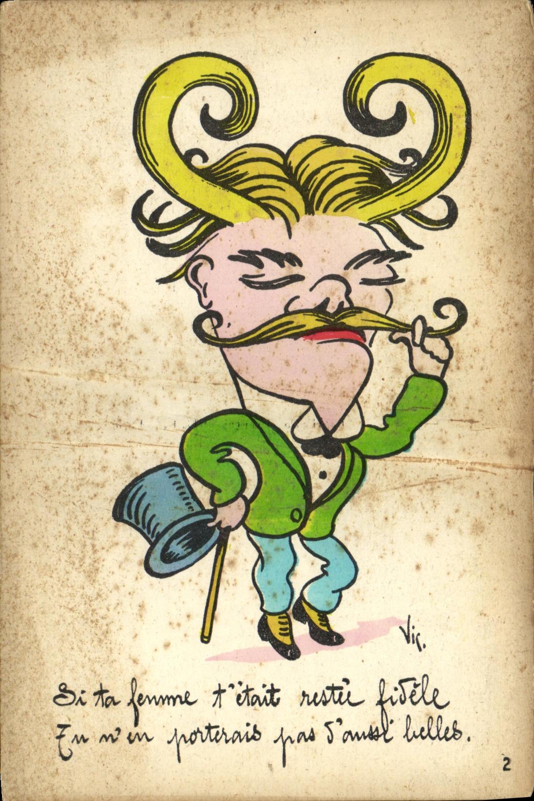 CPA Fantaisie Sti ta femme t'etait restee fidele Moustache Coiffure