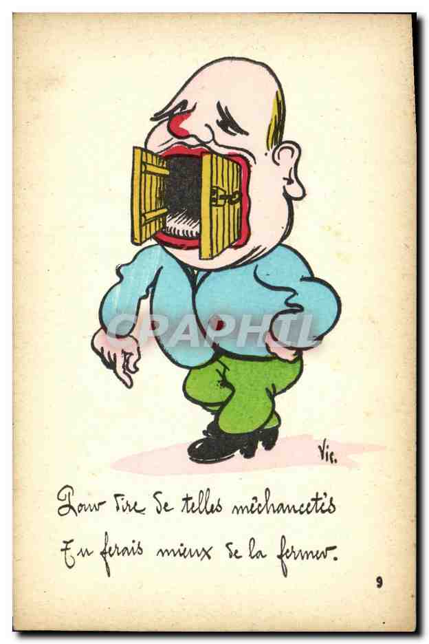 Caricature d'un homme avec une porte en guise de bouche — Vic. n°9