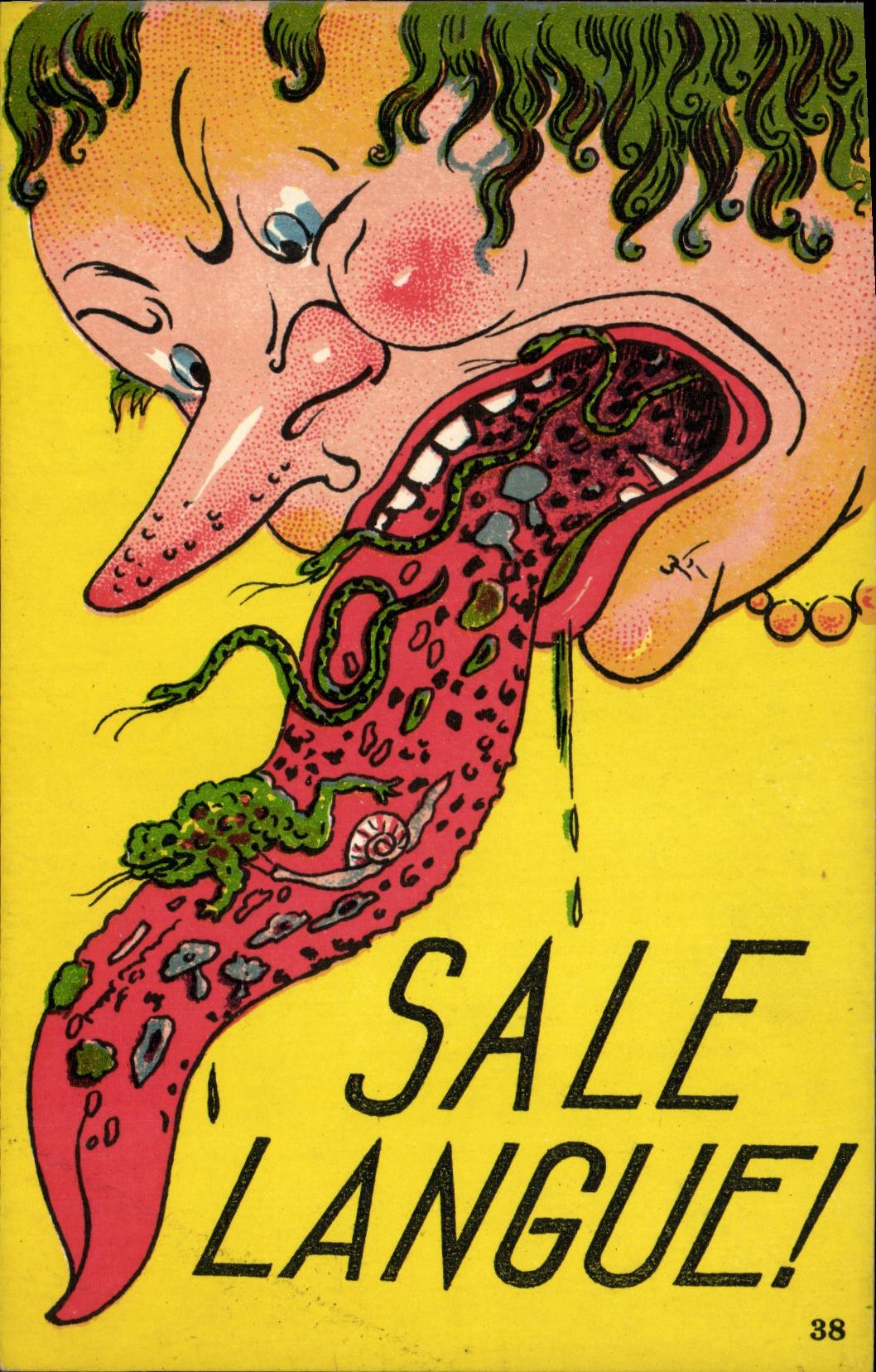 Sale Langue! — caricature d'un visage avec langue infectée — Série M, n°38