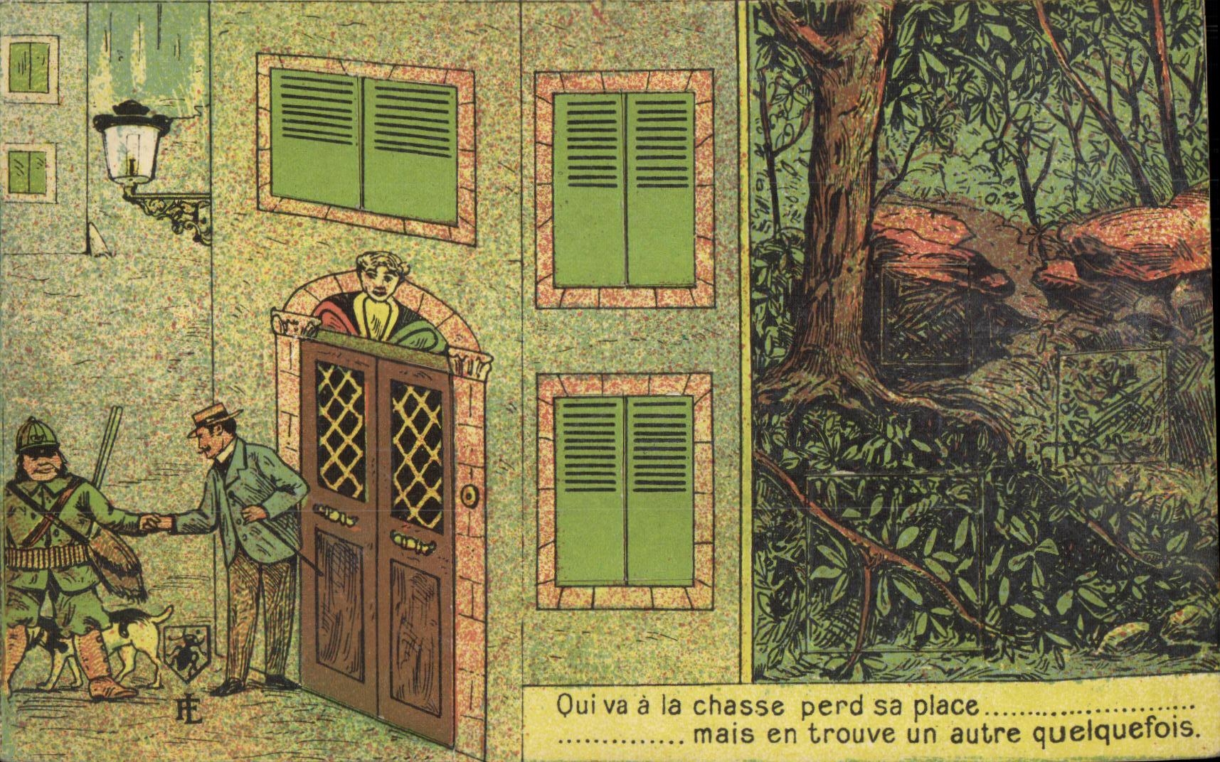 CARTE SYSTEME Chasseur Chasse Qui va a la chasse perd sa place 