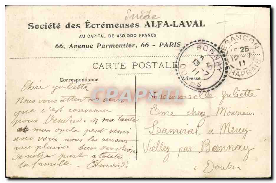 Visite du Président Fallières à Stockholm (Suède) — 24 juillet 1908 — éditeur inconnu — Rückseite