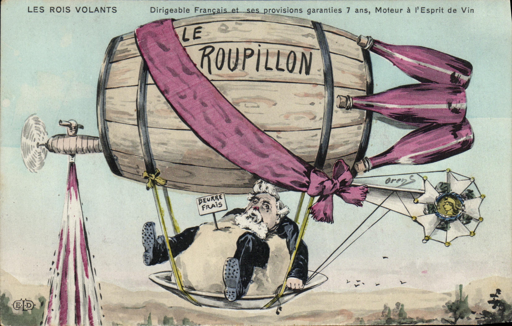 CPA President de la Republique Fallieres Le Roupillon Barique de Vin Dirigeable Zepplein Les rois volants 