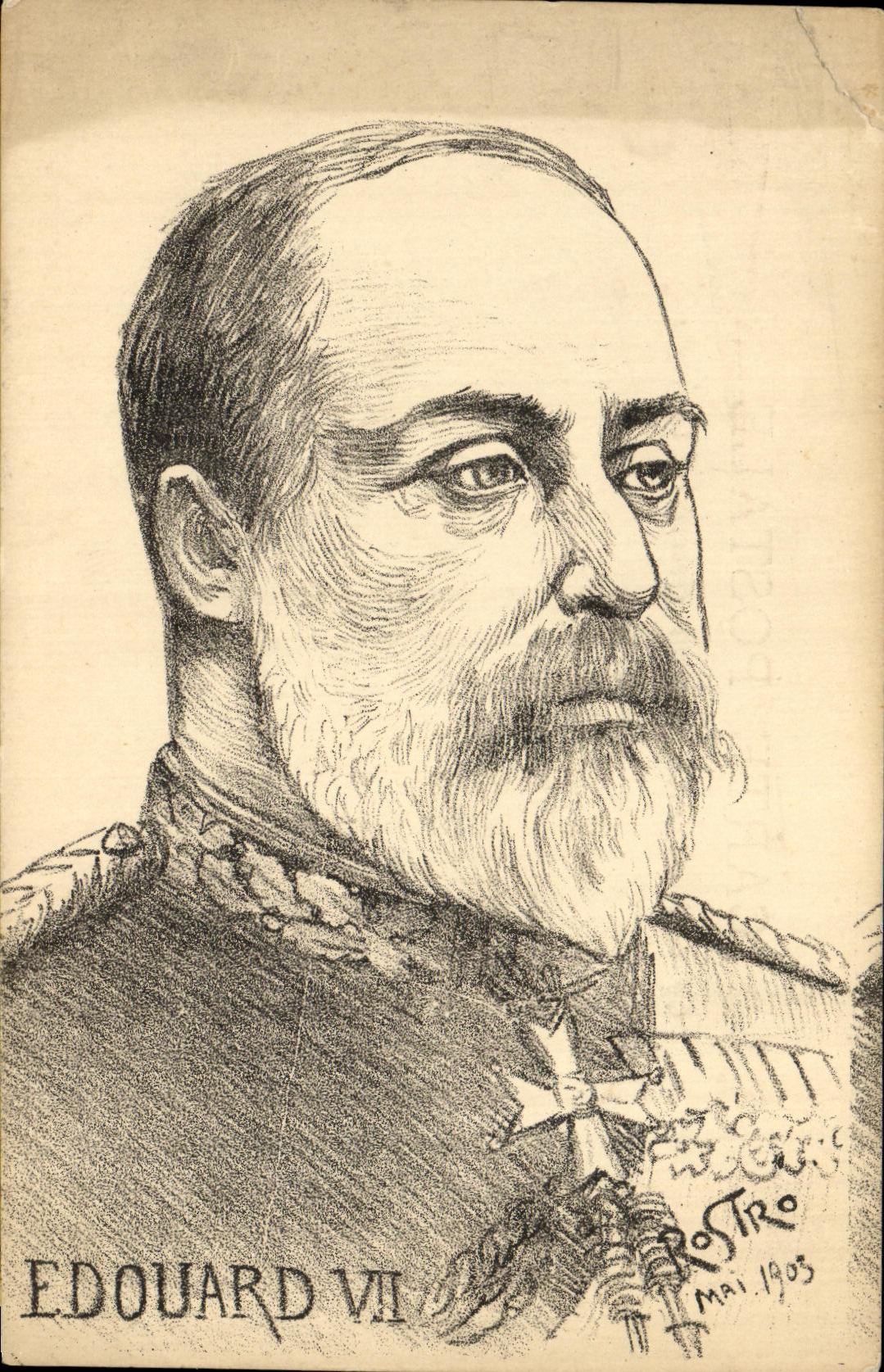 Édouard VII — portrait gravure — Postro, n° 1903 - Anverso