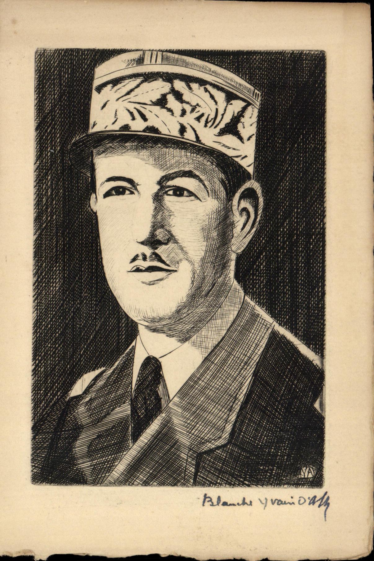 Portrait de Philippe Pétain — gravure signée Blanche Yvan D'Ally — éditeur inconnu