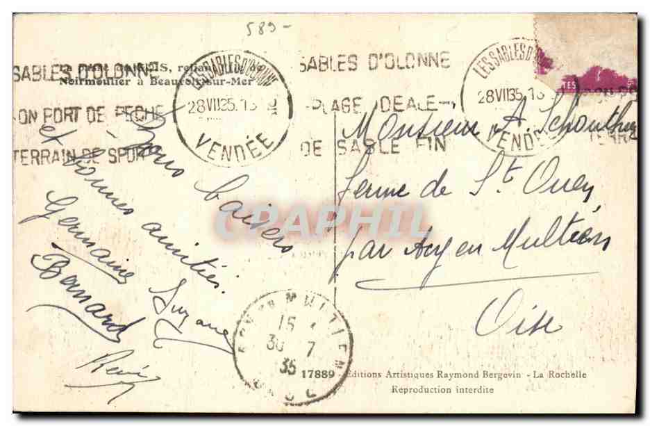 CPA Automobile Noirmoutier  — Rückseite