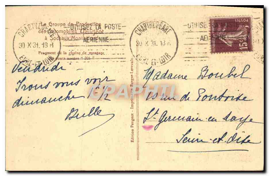 Usine de montage des Automobiles Delitzsch à Sochaux — Édition Peugeot-Lerault — Verso